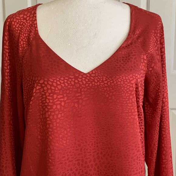 WHBM Blouse Salmon Pink Metallic Sweetheart Neck Long Sleeve Top Size XS - Picture 4 of 12